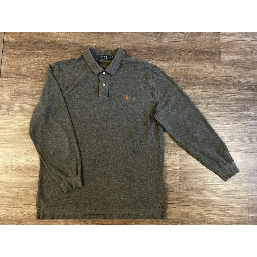 Polo Ralph Lauren Large Men's Long Sleeve Green Knit Orange Pony D26